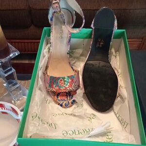 J.Renee Pink Satin Floral Embroidered Open-Toe Ankle-Strap Heels